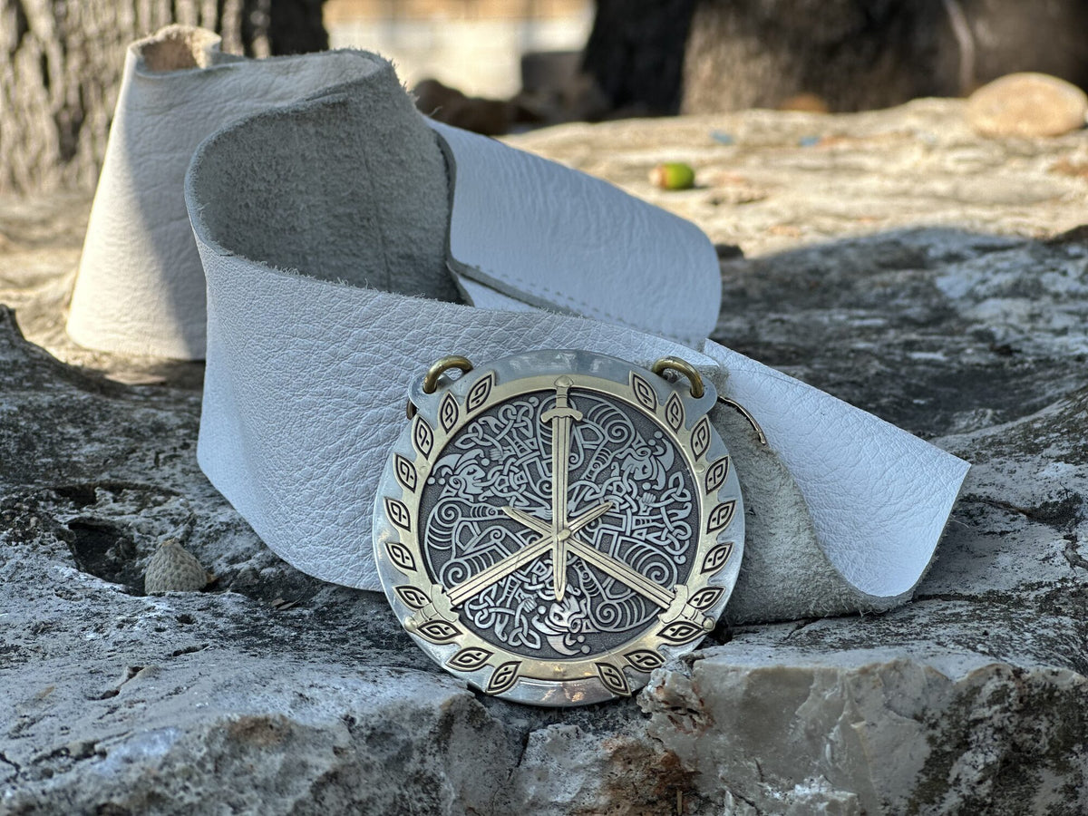 Order of Defense & Laurel Medallion on white leather collar