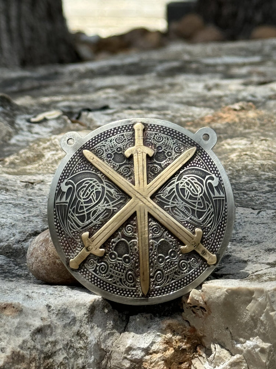Order of Defense medallion on Norse knotwork