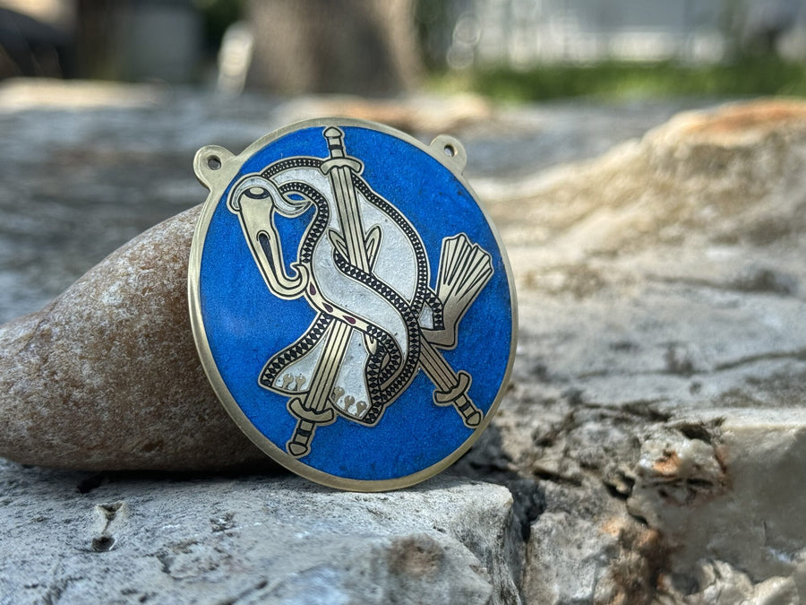 Pelican medallion in blue enamel